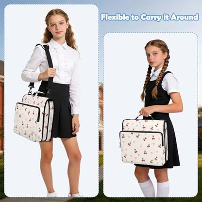 Cute Cherry Heart Pattern Zipper Binder 3 Ring with Handle and Shoulder Strap, 500 Sheet Binder Organizer Capacity & Multi-Pockets for School Office - color: Aa07