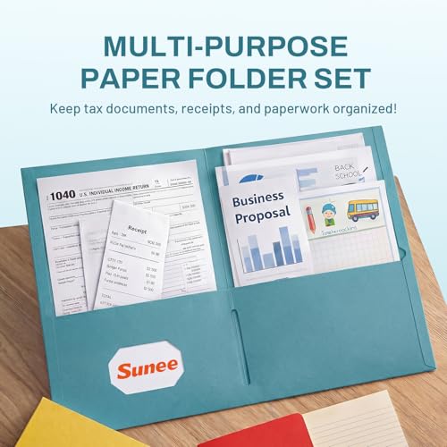 SUNEE Folders with Pockets (25 Pack, Warm Blue), 2 Pocket Folders Fit Letter Size, Paper File Folder for School Office Home Business, Textured Paper - color: Warm Blue, style: 25-Pack