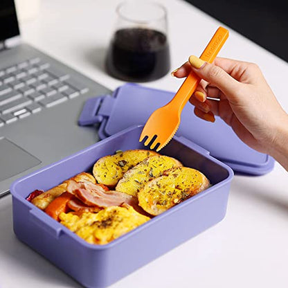 linoroso Stackable 2-Tier Adult Bento Box, 4 Compartments - Veri Peri | leakproof bento lunch box with fork & spoon + sauce cups, microwave/dishwasher safe, perfect for office, school & daily meals - color: Veri Peri
