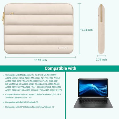 MOSISO Laptop Case 13.3 inch,13-13.3inch Puffy Laptop Sleeve, Sand | Compatible with MacBook Air 13.6 M5 M4 M3 M2 M1/Neo/Pro 13/14,HP Dell ASUS Lenovo,Polyester Horizontal Bag with Small Case - color: Sand, size: 13.3 inch