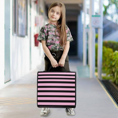 Black and Pink Stripes Zipper Binder with Shoulder Strap Bag 3 Ring Binder Organizer Large Capacity Multiple Compartments for School Office