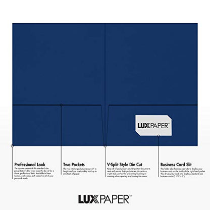LUXPaper 9" x 12" Presentation Folders | Two Pocket | Navy Blue | 100lb. Cover | 10 Qty - color: Navy