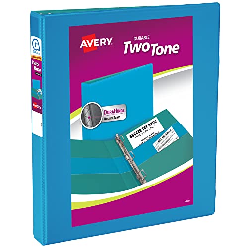 Avery Two-Tone Durable View 3 Ring Binder, 1 Inch Slant Rings, Blue/Teal Binder (17290) - color: Blue/Teal, size: 1"