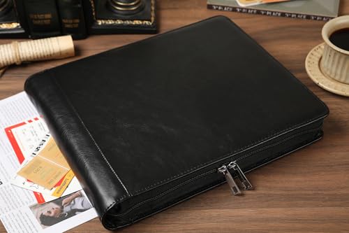 Personalized 3 Ring Check Binder, Engraved Business Checkbook Holder, Zippered for 3 & 9 Holes Checks, 3 on a Page, Oil Black - Custom - color: Oil Black, size: Custom
