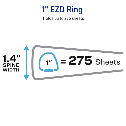 Avery Heavy-Duty View 3 Ring Binder, 1" One Touch EZD Rings, 275-Sheet Capacity, 1.4 Inch Wide Spine, Great for Home, School Supplies, Office, or Organization Needs, 1 White Binder (79199) - size: 1"