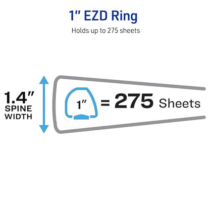 Avery Heavy-Duty View 3 Ring Binder, 1" One Touch EZD Rings, 275-Sheet Capacity, 1.4 Inch Wide Spine, Great for Home, School Supplies, Office, or Organization Needs, 1 White Binder (79199) - size: 1"