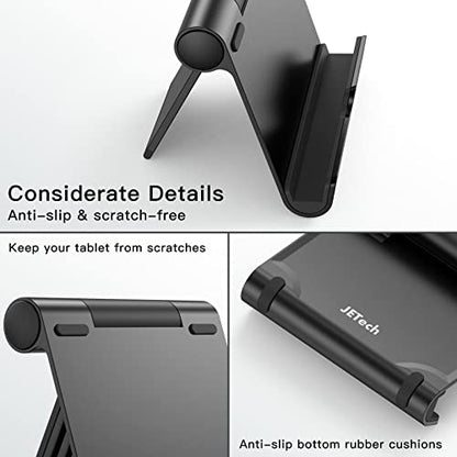 JETech Foldable Tablet Stand for 4-11" Tablets and Phones, Black | Adjustable Portable Desktop Holder, Foldable Dock for iPad/iPad Pro/Air/Mini, Galaxy Tab A8/A7 Lite/A7/S8/S7, Kindle, etc - color: Black