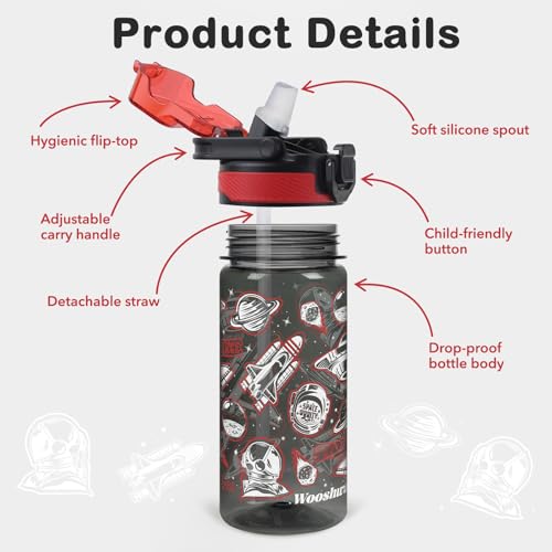 Water Bottles, BPA Free Water Bottle with Straw and Handle, Sports Drinks Bottle, Personalised Cup - color: Spacecraft, size: 20 Ounces