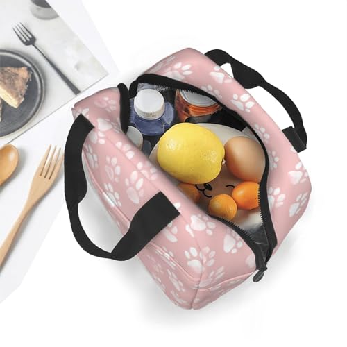 Lunch Bag Pastel Pink Dog Paw Pattern Insulated Lunch Box Reusable Cooler Tote for Adults Student Girl Boy Work Office School Picnic Over 3 Years Old - color: B0381