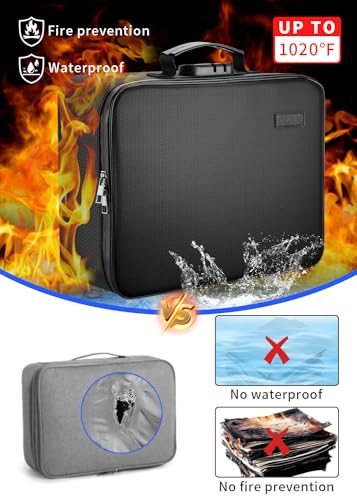 TOPCJ Fireproof Document Box with Lock,Waterproof Document Organizer with Zipper,Heat Insulated Accordion File Organizer,Portable File Box for Important Documents,Files,13 Pockets - style: Luxurious
