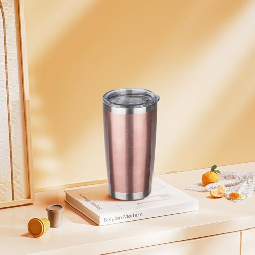 20oz Tumbler with Lid Stainless Steel Insulated Tumblers Travel Coffee Tumbler Bulk Double Wall Vacuum Insulated Water Cup Gifts for Christmas Women Men Her Him Home Office(Rose Gold, 4pack) - color: Rose Gold 4