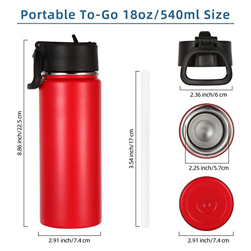 Volhoply 18oz Insulated Water Bottle Bulk 8 Pack,Kids Stainless Steel Water Bottles with Straw,Double Wall Vacuum Metal Water Bottle,Wide Mouth Reusable Sport Flask For Cold Drink(Red,8 Set) - color: Red