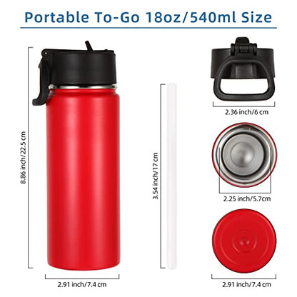 Volhoply 18oz Insulated Water Bottle Bulk 8 Pack,Kids Stainless Steel Water Bottles with Straw,Double Wall Vacuum Metal Water Bottle,Wide Mouth Reusable Sport Flask For Cold Drink(Red,8 Set) - color: Red