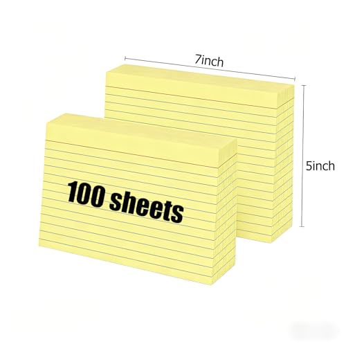 5x7 Yellow Recipe Cards (100 Pack), Heavyweight 160gsm Yellow Index Cards for Kitchen & Home Organization — College Ruled & Blank Back, Large Lined Note Cards for Meal Prep & Filing - color: Yellow