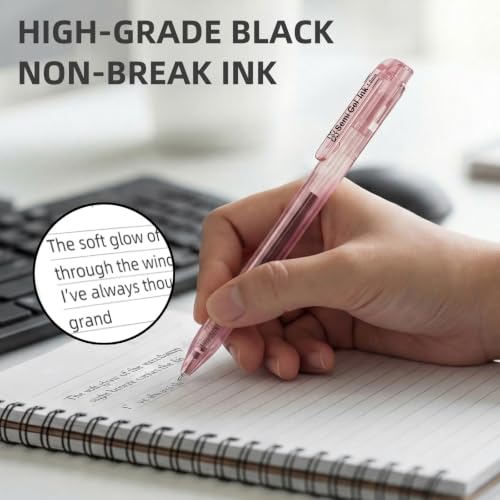 12 Pack 1.0mm Black Semi-Gel Ink Retractable Hex Rollerball Pens | Exclusive Import Semi-Gel Refill, Visible Ink Window, Non-Slip Hex Barrel, Proof Ink for Student, Nurse & Office Exam Writing