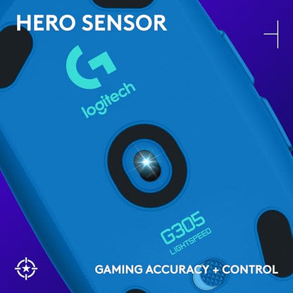 Logitech G305 Lightspeed Wireless Gaming Mouse, Hero Sensor, 12,000 DPI, Lightweight, 6 Programmable Buttons, 250h Battery, On-Board Memory, Compatible with PC, Mac - Blue - color: Blue, style: Classic