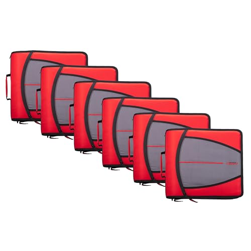 Case-it Mighty Zip Tab School Zipper Binder | 3-Inch O-Rings, 600-Sheet Capacity, 5-Subject Expanding File Folder, Multiple Pockets & Storage Organizer, Shoulder Strap | D-146 Fire Engine Red | 6 Pack - color: E Fire Engine Red, size: 6 Pack