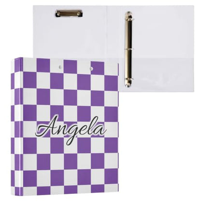 Custom 3 Ring Binder 1.5 Inch Round Rings Purple Checkered Personalized Name Binders Organizer Fashion View Binder with 2 Pockets for School Office Supplies - color: Multi09