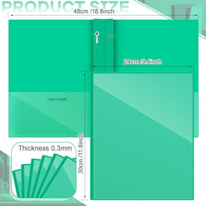 Henoyso 24 Pcs Plastic Folders with Clear Front Pocket and 3 Prong Take Home Plastic 2 Pocket Folder Back to School for Students Parent Teacher Communication for School Office (Green) - color: Green