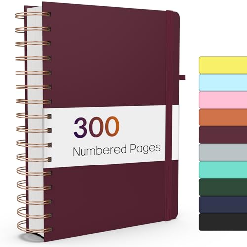 Forvencer Lined Spiral Journal Notebook with 300 Numbered Pages, A5 | College Ruled Thick Journals for Writing with 100GSM Paper, Hardcover Notebooks with Contents for Work, School, Women, Men - color: Burgundy, size: A5