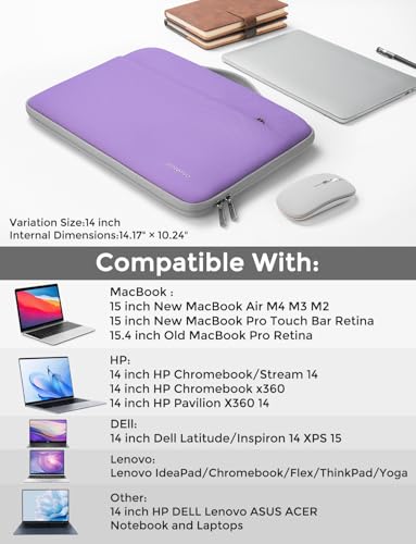 DOMISO 14 inch Laptop Case Sleeve Protective Cover Compatible with 15 inch MacBook Air M4 M3 M2,MacBook Pro,14-15 inch HP Dell ASUS Lenovo Chromebook,Waterproof Computer Cases Bag with Handle,Purple - color: Purple, size: 15" for Macbook Air
