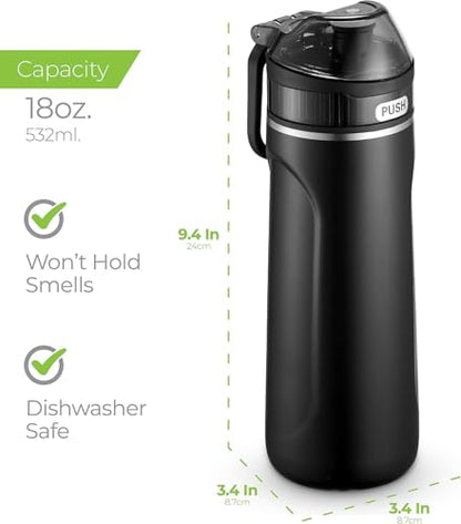 SipX Insulated Water Bottle, Water Bottle with Straw Lid, 18 oz Triple Insulated Stainless Steel, Leakproof, BPA-Free, Slim Durable Metal Bottle for School, Gym, & Office, Black - color: Black Pearl