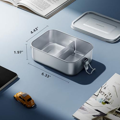 G.a HOMEFAVOR Stainless Steel Bento Lunch Box - Leak-Proof Metal Bento Box, Large Food Container with Lock Clips, Snack Container, Dishwasher Safe, 2 Compartments, 800 ml/27 oz | Leak-Proof, Dishwasher Safe, BPA-Free, with Lock Clips & Removable Divider,