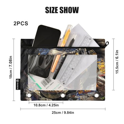 2 Pack Pencil Pouch for 3 Ring Binder Dinosaur Pencil Case Pouch with Clear Window Zipper Binder Pencil Pouches Pen Bag for Office School Supplies - color: Dinosaur