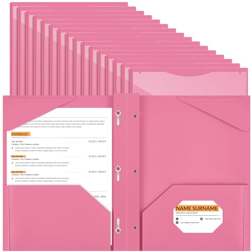 Henoyso 48 Pcs Plastic Folder with Clear Front Pocket and 3 Prongs Heavy Duty Plastic Folders with Card Slot Pocket Folders with Prongs for School Office Home(Pink) - color: Pink