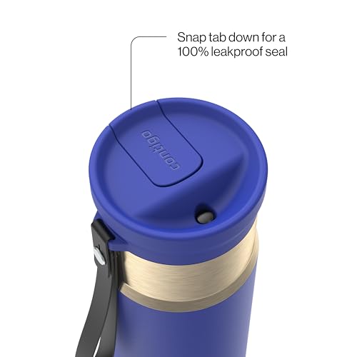 Contigo SnapSeal 473.2ml(16온스) 스테인리스 스틸 진공 단열 물병, 누출 방지 자동 닫힘 뚜껑(빨대 호환) 및 휴대용 스트랩, BPA 프리 및 납 프리, 식기세척기 사용 가능 - color: 와일드 인디고 샴페인, size: 16온스