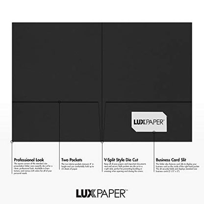 LUXPaper 9" x 12" Presentation Folders | Two Pocket | Midnight Black | 100lb. Cover | 10 Qty - color: Midnight Black