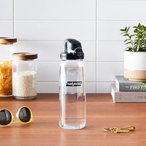 Nalgene 24 oz On The Fly Lock-Top Water Bottle, Clear w/Black - color: Clear with Black, size: 22 Ounces