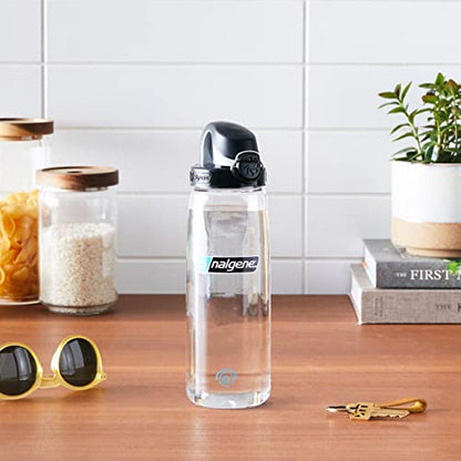 Nalgene 24 oz On The Fly Lock-Top Water Bottle, Clear w/Black - color: Clear with Black, size: 22 Ounces