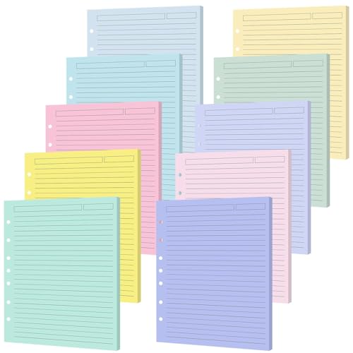 100 Sheets A5 7-Hole Lined Refill Paper Binder Inserts 5.5" x 8.5" Loose Leaf Papers 10 Colorful Line Planner for Mini 3 or 7 Ring Binders Junior Size Notebooks for Office School Business Home(Pastel) - color: Macaron