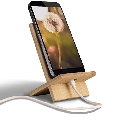 Healfyya Bamboo Tablet Holder - Adjustable Folding iPad Stand with Charge Port for Desk or Cooking - color: Phone Stand