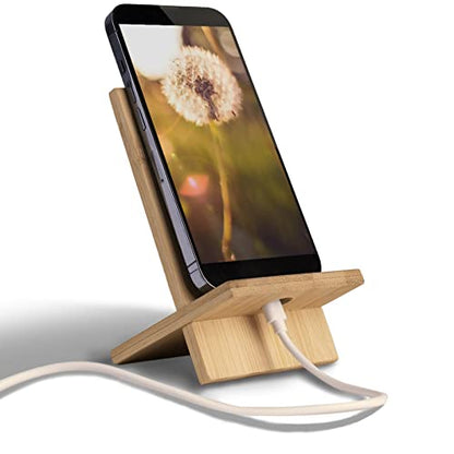 Healfyya Bamboo Tablet Holder - Adjustable Folding iPad Stand with Charge Port for Desk or Cooking - color: Phone Stand