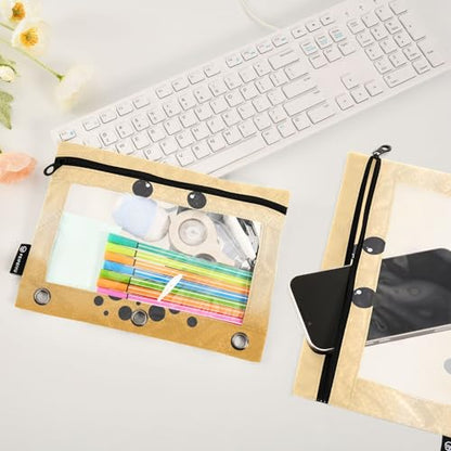 ZAZYXTJ Custom Personalized Bubble Tea Print Binder Pencil Pouchs 3 Ring | with Zipper Clear Window Office Organizers bag for School Students Teacher Supplies 2 Pack - color: Boba