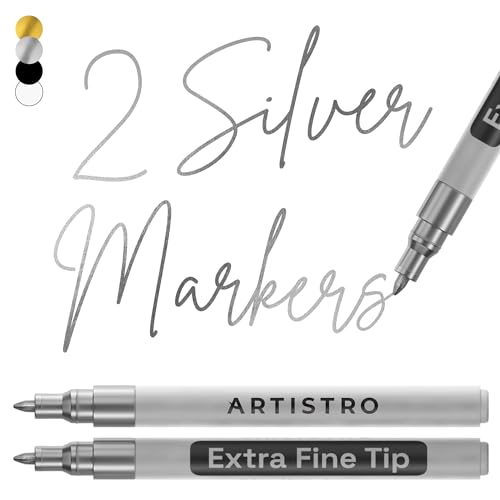 ARTISTRO 2 Silver Acrylic Paint Markers - 0.7mm Extra Fine-Tip Metallic Paint Pens - Perfect for Crafting, Art Projects, & More - color: Silver, style: Extra Fine