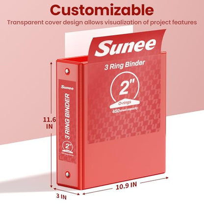 SUNEE 5.1cm(2인치) 바인더 3링 6팩, 클리어 뷰 3링 5.1cm(2인치) 바인더, PVC 프리, 학교 또는 사무용품용, 클래식 6가지 색상 - color: 클래식 모음, size: 2인치