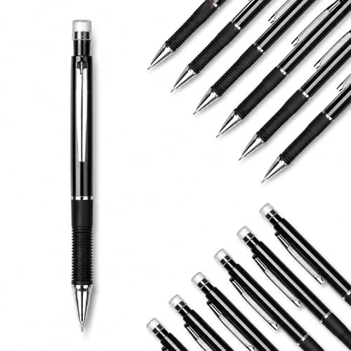 0.7mm Mechanical Pencils, 12 Pack, Smooth Writing Like a Pen, HB Lead, Comfort Grip, Built-In Eraser, Lightweight for School, Office & Drafting, Black.