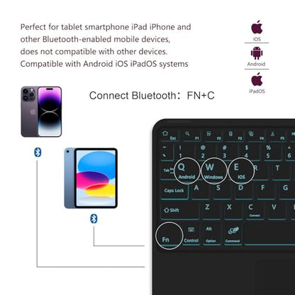 for Bluetooth Keyboard Touchpad Built, Cute Tablet Stand Adjustable & Foldable, Wireless Rechargeable Bluetooth for iPad, iPad Pro/Mini/Air, Samsung Xiaomi Tablets, etc - Black - color: D-Touchpad Backlight Keyboard-Black