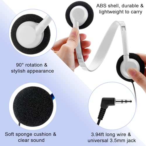 Yunsailing 30 Pack Bulk Headphones Set Over Ear Headphones with Adjustable Headband 3.5mm Plug Headsets Earphones for Learning Program, Computer Lab, Library, Testing & Multimedia Use (White) - color: White
