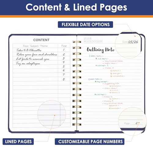 LABUK Spiral Notebook, 160 Pages A5 Lined Hardcover Notebook, 5.5 x 8in Spiral Journal for Women and Man, Work, Writing (Navy Blue) - color: 4-navy blue, style: A5