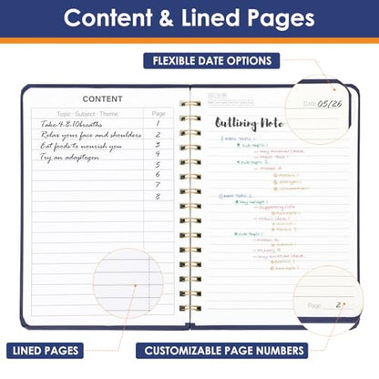 LABUK Spiral Notebook, 160 Pages A5 Lined Hardcover Notebook, 5.5 x 8in Spiral Journal for Women and Man, Work, Writing (Navy Blue) - color: 4-navy blue, style: A5