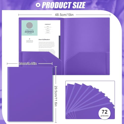 Gueevin 72 Pack Plastic Folder with Pockets, 2 Pocket Folders, Plastic Glossy Folders Fit Letter Size Paper, Heavy Duty Durable File Folder with Business Card for Home Office School (Purple) - color: Purple