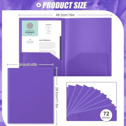 Gueevin 72 Pack Plastic Folder with Pockets, 2 Pocket Folders, Plastic Glossy Folders Fit Letter Size Paper, Heavy Duty Durable File Folder with Business Card for Home Office School (Purple) - color: Purple