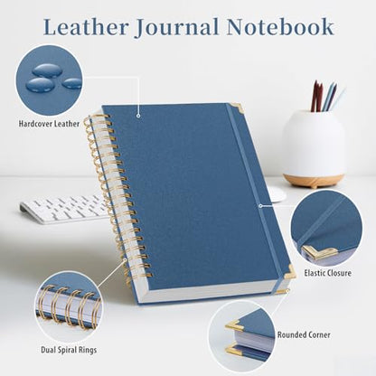 Hardcover Leather Spiral Notebook 8.5" x 11" with Removable Dividers, 300 Pages 5 Subject College Ruled Notebook for Work with Tabs, A4 Spiral Journal for Women Men, School Students Note Taking, Navy - color: 5 Subject Navy
