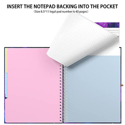 Rimilak Spiral Clipboard Folio with Refillable Lined Notepad, 14.5 x 9.8 In, Hardcover Cover with 5 Interior Pockets, Elastic Band and Pen Loop Series. Cute Stylish Clipfolio, Galaxy - color: Galaxy