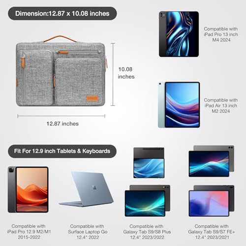 MOSISO 12.9 inch Tablet Sleeve Case for iPad Pro 13 M4 & iPad Air 13 M3 M2, iPad Pro 12.9 M2 M1 6/5th with Magic Keyboard&Smart Keyboard Folio, Side Open Carrying Bag with 4 Zipper Pockets, Gray - color: Gray, size: 12.9 inch