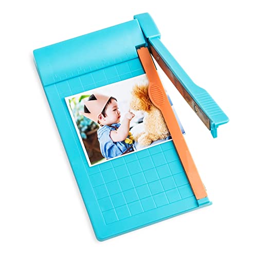 Paper Cutter Mini Paper Trimmer Guillotine Cutter 6 Inch (160mm) Grid Line Panel Scale Paper Cutter for Craft Paper Photo and Cardstock Label Craft Supplies for Office Home School (Blue) - color: Blue